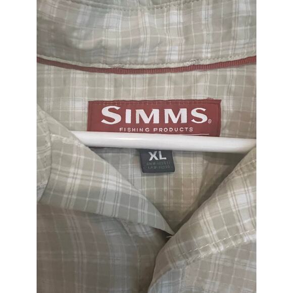 Simms Fishing Shirt Short Sleeve Light Green Cream Plaid Button Up Men's XL - Picture 3 of 5